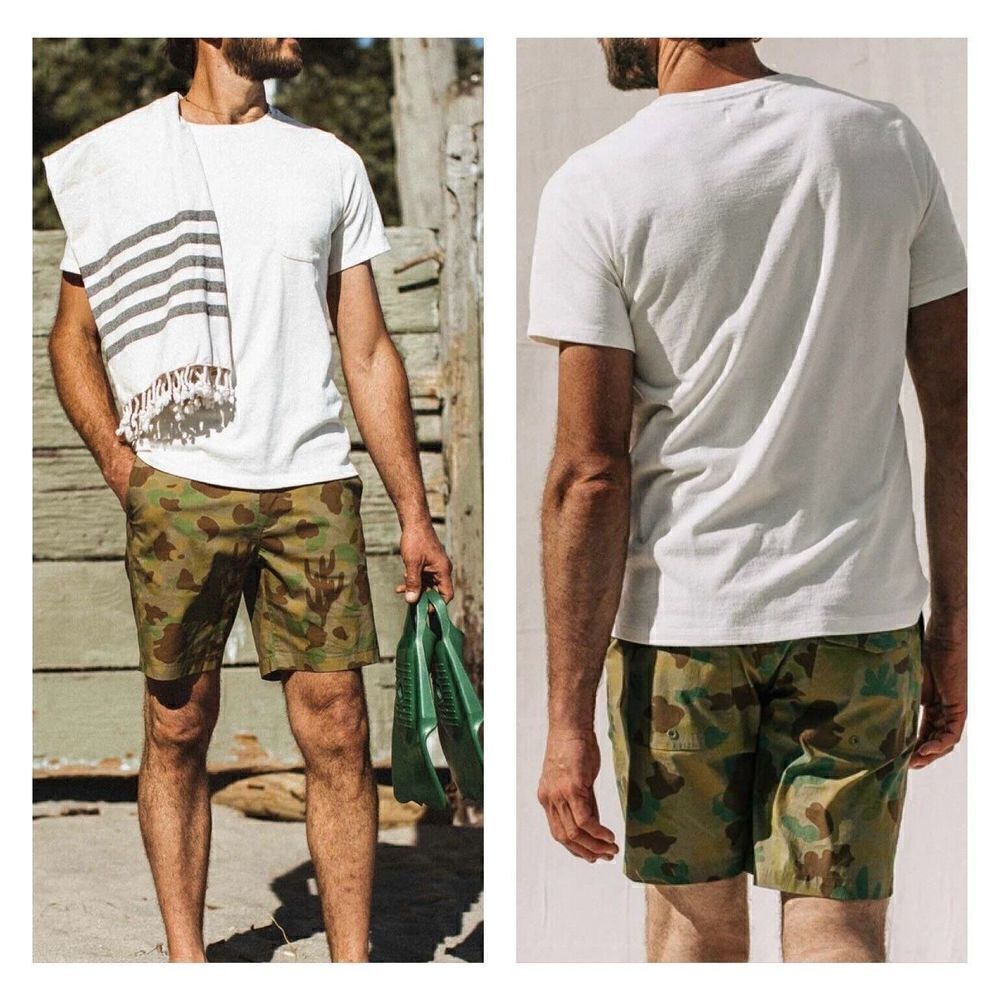 Taylor Stitch Adventure Shorts Mens‎ 28 Green Arid Camo Stretch Drawstring NEW